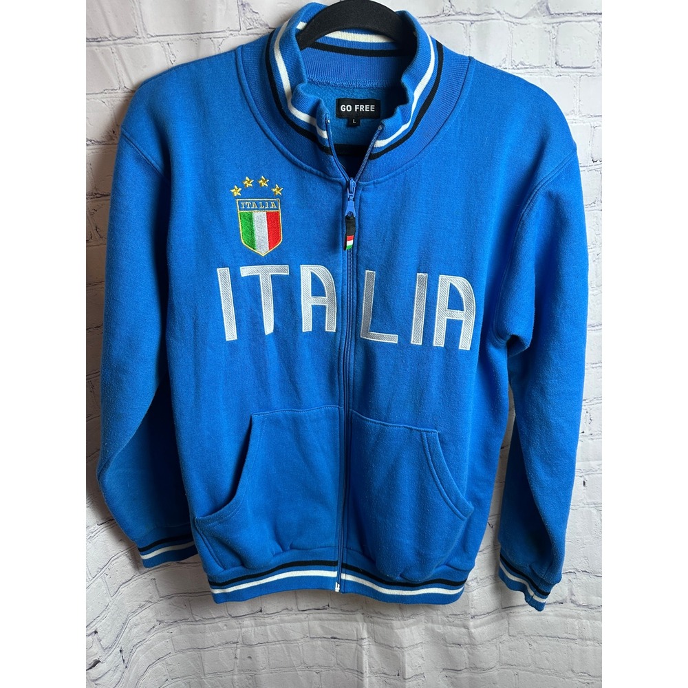 Go‎ Free Italia Full Zip Sweatshirt Jacket Embroidered Graphic Blue L